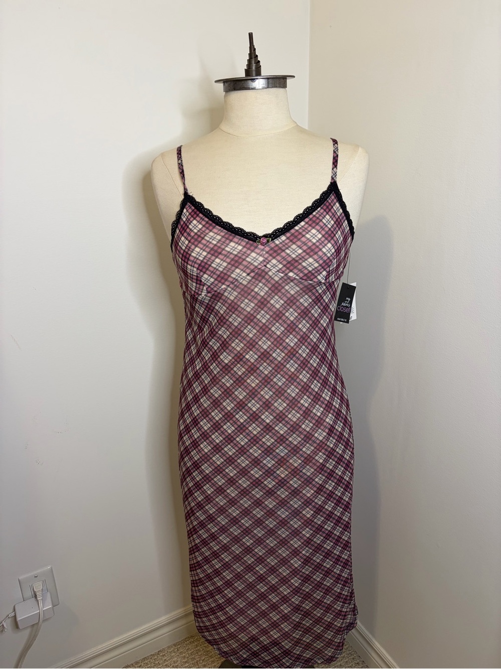 MY SISTER'S CLOSET Plaid Mesh Slip Dress SIZE XL